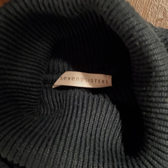 Seven Sisters Cable Knit Cowl/Turtle Neck Sweater - Teal - Picture 2 of 3